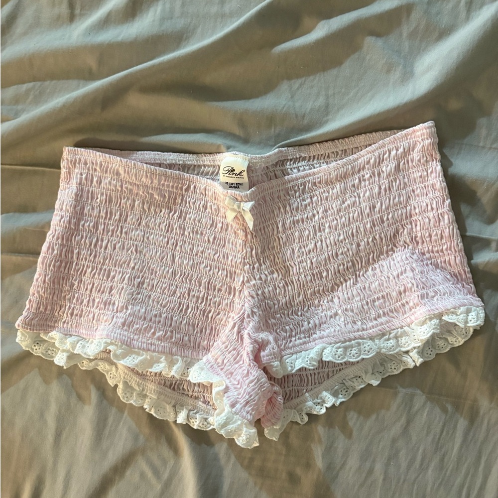 Frankie's Bikinis x VS Pink and White Lace Trim Shorts